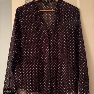 Ann Taylor Black and Red Geometric Blouse